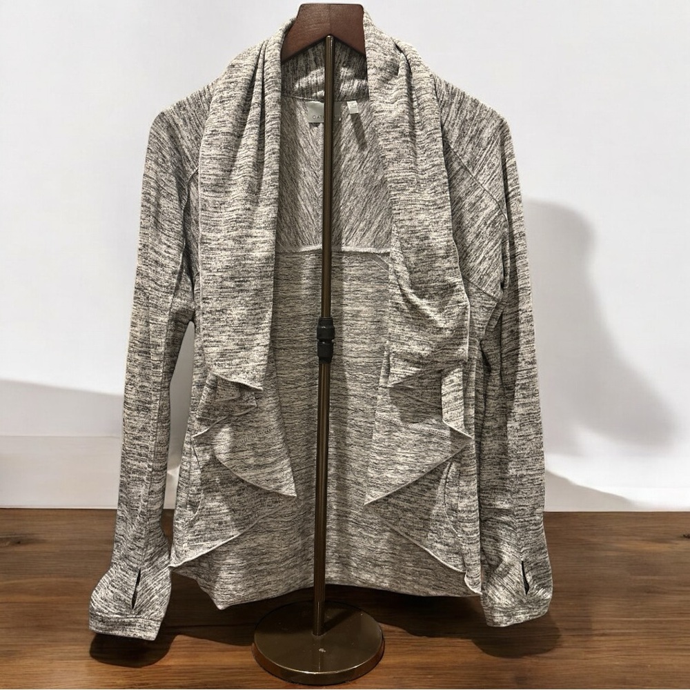ATHLETA Women’s Heathered Gray Knit Waterfall Cardigan Size Medium